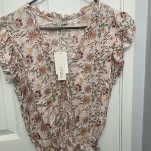 Women's Floral Top - Cream and Pink